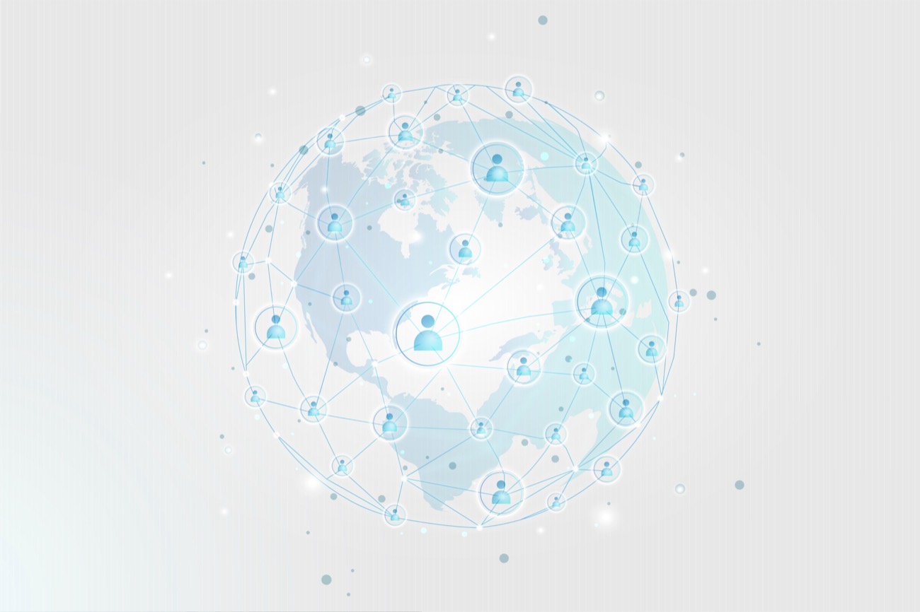 Network of people connected across a globe