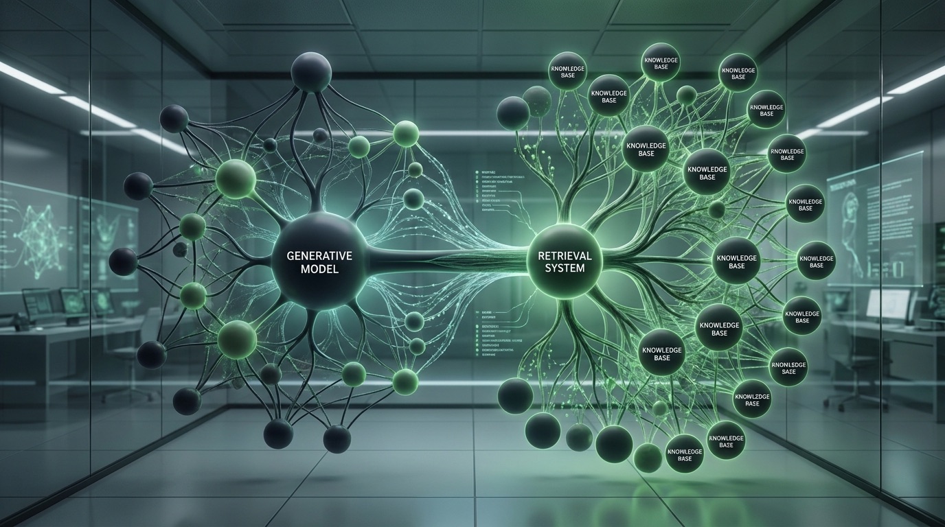Abstract visualization of interconnected clinical-data nodes, representing a healthcare data architecture